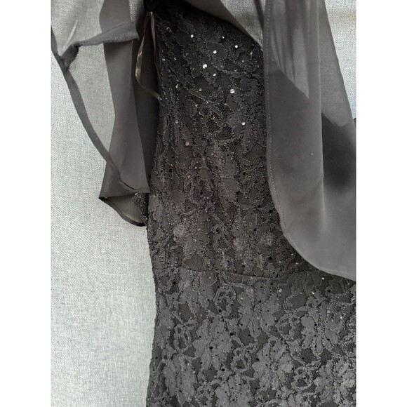 Connected Apparel Sz 12P Black Sequins Lace Cape Sleeve Long Sheath Dress - Picture 6 of 9